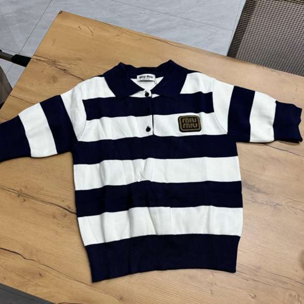 MIU MIU striped knit short-sleeved polo shirt